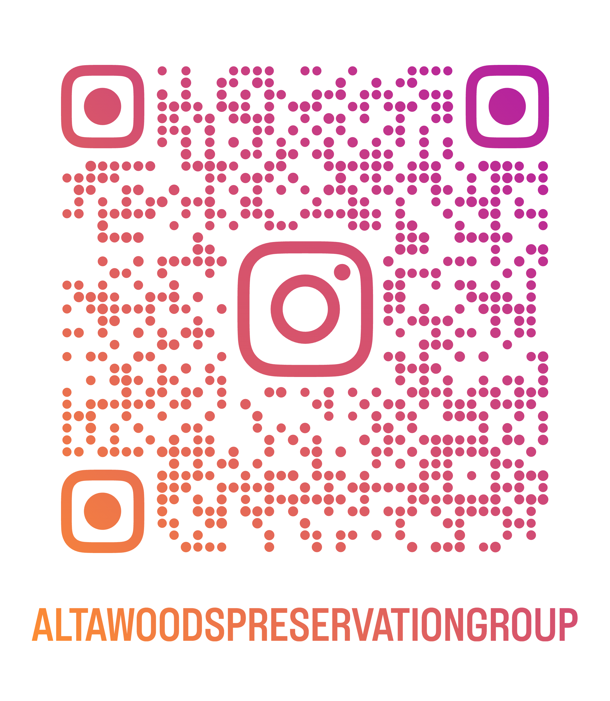 QR code to follow @altawoodspreservationgroup on Instagram